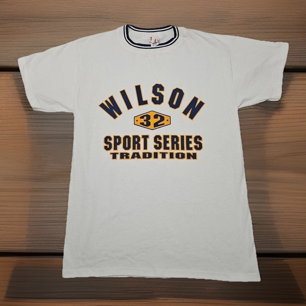 Vtg 90s Wilson‎ Sports T Shirt Mens Medium - White Blue Gold Sportswear USA New